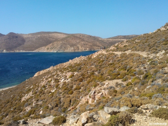 Psili Ammos beach, Patmos, is not the easiest place to reach, but well worth the hike across the cliffs from Grikos.